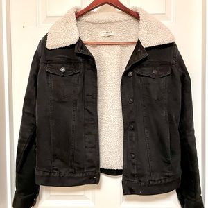 Pacsun Black Denim Jacket | Faux Fur Lined